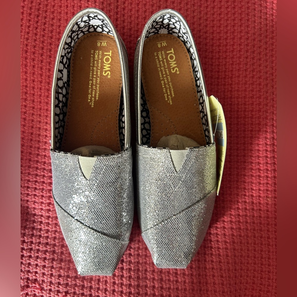 Toms Metallic Silver Slip-Ons